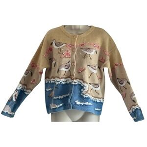 Vintage Design Options Seagull Beach Cardigan Coastal Cottagecore Sweater M